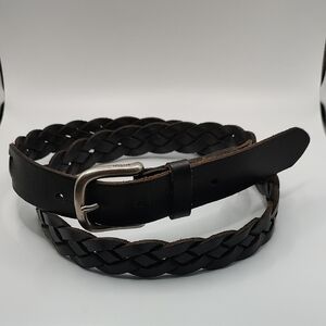 Fossil Black Braided Leather Belt With Silver Tone Buckle 37 - 41 Inches